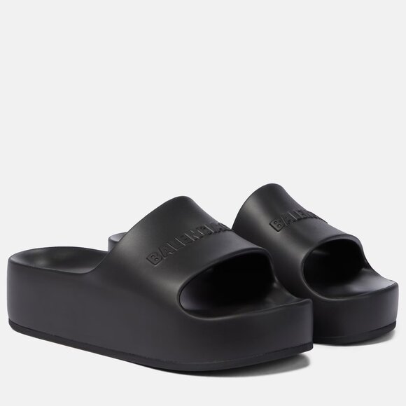 BALENCIAGA MONOSLIDE Sandals Mono Slides Rubber Pool Mules Shoes Black - Picture 1 of 16
